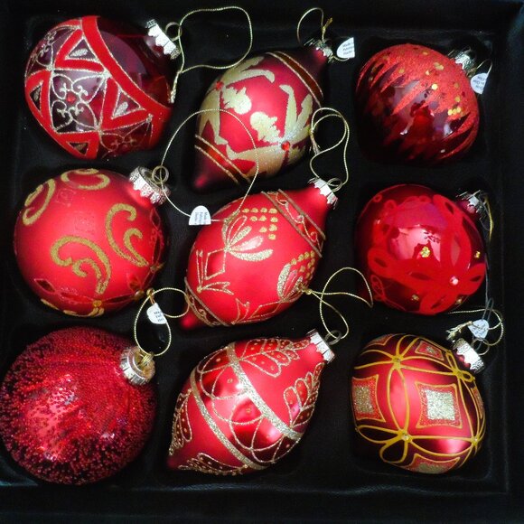 Christmas Glass Ornaments Hand Decorated Set (9 piece)- NEW - Picture 2 of 15